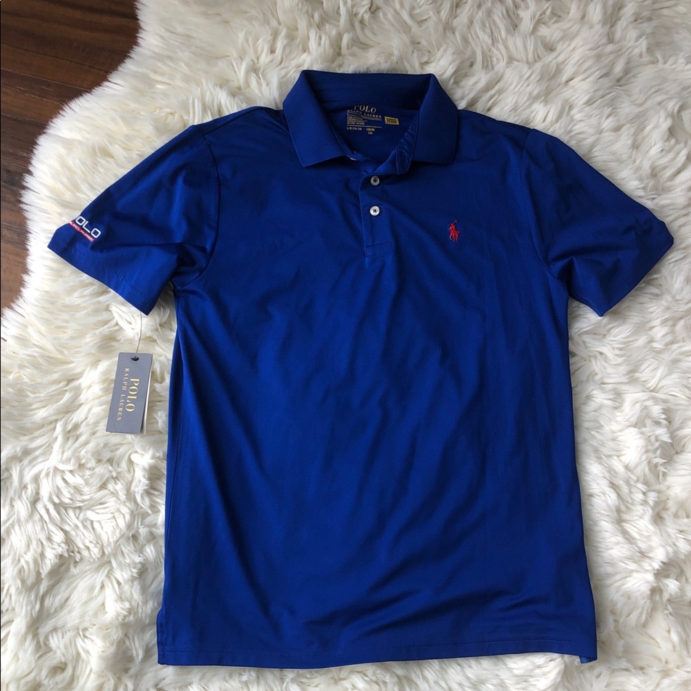 New Polo by Ralph Lauren Cobalt Blue Short-Sleeve Polo with Red Logo